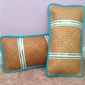 Beach Theme Coastal Blue Straw Pillows